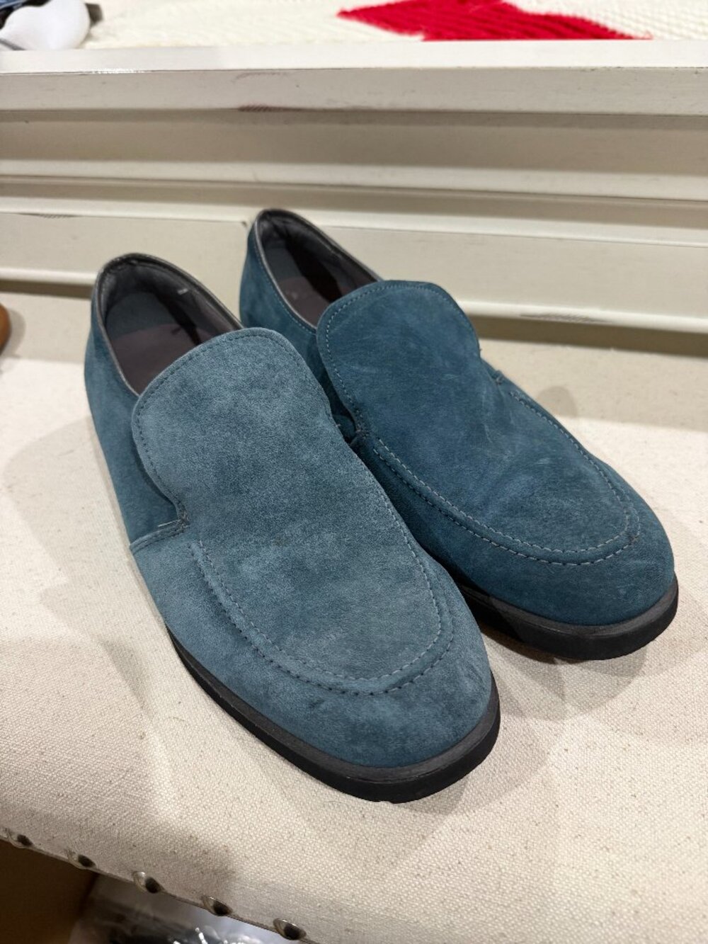 Hush Puppies Blue Suede Slip On Comfort Loafers Men's Size 11.5